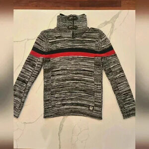 Barabas Mens Turtleneck Stand Up Collar Striped Knit Sweater Gray Size Large